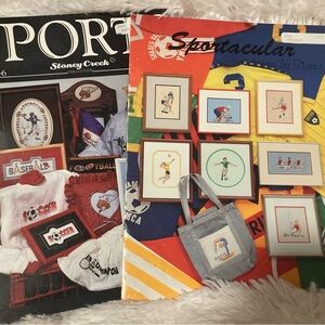 2 vintage sports theme cross stitch books